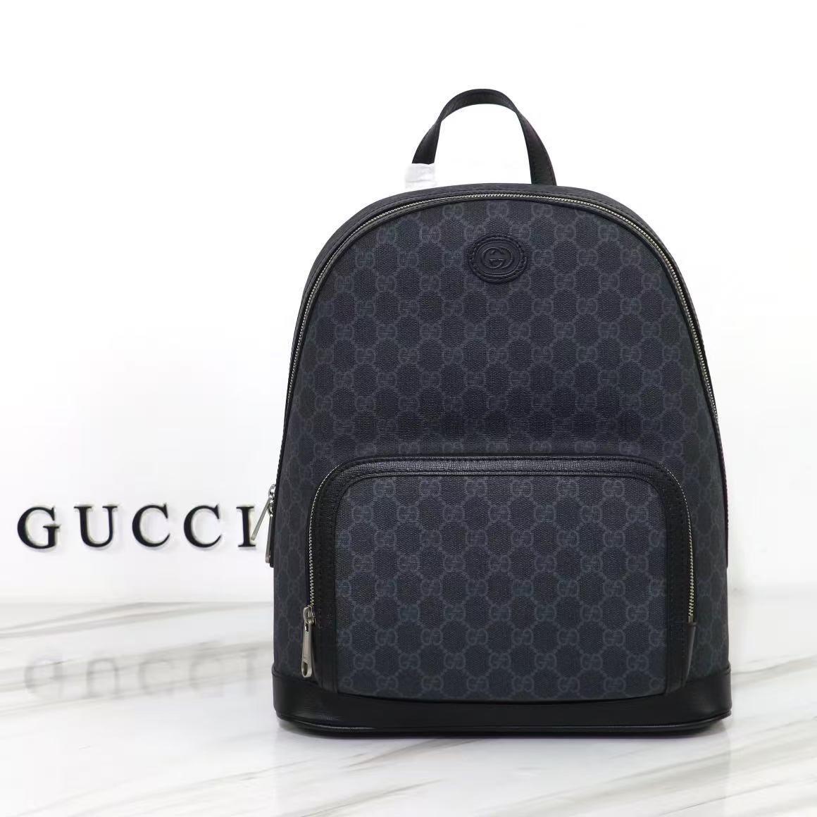 a387bbce823894e7a0a35b376096eb2a Gucci-Style GG Supreme Backpack – Dark Blue & Black Monogram Canvas with Leather Trim & Oval Logo Patch - 图片 1