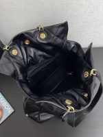 Chanel-Style Giant Tote Bag – Black Glossy Leather with Gold-Tone Chain & Drawstring Detail - 图片 3