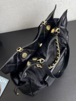 Chanel-Style Giant Tote Bag – Black Glossy Leather with Gold-Tone Chain & Drawstring Detail - 图片 2