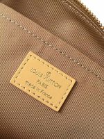 Louis Vuitton-Style Mini Pochette Bag – Beige Leather with Brown Monogram Panel & Gold-Tone Hardware - 图片 5