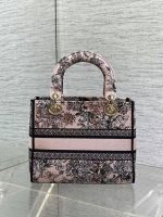 Dior Lady Dior Tote – Floral Print, Christian Dior Logo Stripe, Designer Handbag with Top Handle & Removable Strap