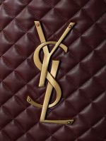Saint Laurent-Style Quilted Tote Bag Set – Burgundy Leather with Gold-Tone YSL Logo + Matching Clutch - 图片 4