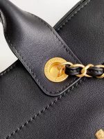 Chanel-Style Tote Bag – Black Leather with Raffia Trim & Embroidered “CHANEL PARIS” Logo - 图片 4