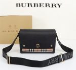 Burberry Mini Crossbody Bag – Black Grain Leather, Logo Webbing Strap, Designer Handbag