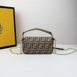 Fendi-Style Mini Bag – Brown FF Monogram Canvas with Gold-Tone Chain Strap, Iconic FF Lock Clasp & Top Handle - 图片 5