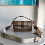 Burberry Mini Top Handle Bag – Iconic Check Pattern, Leather Trim, Gold Hardware, Designer Handbag