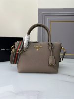 Prada-Style Leather & Nylon Tote Handbag – Minimalist Top Handle Bag with Triangular Logo – Designer-Inspired Shoulder Bag for Women