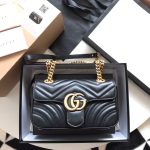 Gucci-Style Marmont Mini Bag – Black Quilted Leather with Gold-Tone GG Logo & Chain Strap
