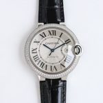 Cartier Ballon Bleu – Women's White Gold Watch with Diamond Bezel, Silver Dial, and Black Alligator Strap - 图片 8