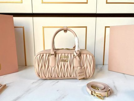 Miu Miu-Style Mini Dome Bag – Iconic Metal Strap Detail, Embossed Logo, Premium Leather Handbag with Detachable Shoulder Strap