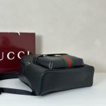 Gucci-Style Ophidia Mini Backpack – Black Leather with Red & Green Web Stripe, Gold-Tone Double G Buckle & Front Pocket - 图片 3