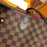 Louis Vuitton-Style Neverfull Tote Bag – Damier Checkered Canvas with Red Lining & Brown Leather Trim - 图片 2