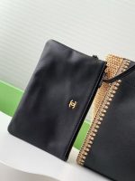 Chanel-Style Tote Bag – Black Leather with Raffia Trim & Embroidered “CHANEL PARIS” Logo - 图片 2
