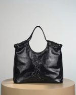 Saint Laurent-Style Tote Bag – Burgundy Quilted Leather with Metallic YSL Logo & Dual Handles – Designer-Inspired Work & Travel Bag for Women