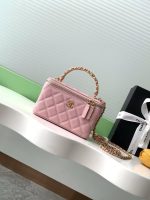 Chanel-Style Mini Box Bag – Quilted Caviar Leather with Gold-Tone Chain & CC Logo (6 Colors Available)