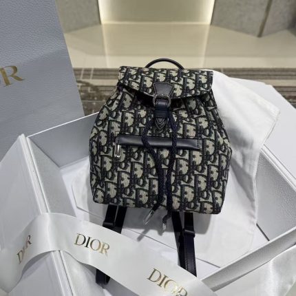 Dior Oblique Print Mini Backpack – Iconic Monogram Canvas, Drawstring Closure, Designer Backpack with Top Handle