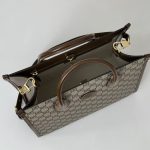 Gucci-Style Top Handle Tote Bag – Beige GG Monogram Canvas with Brown Leather Trim & Central Logo Patch - 图片 10
