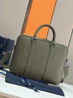 Dior Embossed Logo Briefcase – Monogram Leather, Structured Design, Designer Tote with Top Handle & Removable Strap