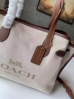 COACH City Tote Bag – Beige Canvas, Brown Leather Trim, Logo Embossing, Everyday Designer Tote - 图片 2