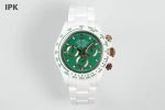 Luxury White Ceramic Daytona-Style Watch – Green Dial, Chronograph Function, Rose Gold Accents, Ceramic Bracelet