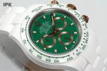 Luxury White Ceramic Daytona-Style Watch – Green Dial, Chronograph Function, Rose Gold Accents, Ceramic Bracelet - 图片 3