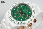 Luxury White Ceramic Daytona-Style Watch – Green Dial, Chronograph Function, Rose Gold Accents, Ceramic Bracelet - 图片 4