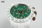 Luxury White Ceramic Daytona-Style Watch – Green Dial, Chronograph Function, Rose Gold Accents, Ceramic Bracelet - 图片 5