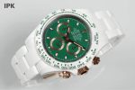Luxury White Ceramic Daytona-Style Watch – Green Dial, Chronograph Function, Rose Gold Accents, Ceramic Bracelet - 图片 6