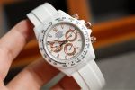 Luxury White Ceramic Chronograph Watch – Rose Gold Accents, Tachymeter Bezel, Rubber Strap, Sporty Elegance - 图片 3