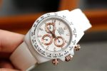 Luxury White Ceramic Chronograph Watch – Rose Gold Accents, Tachymeter Bezel, Rubber Strap, Sporty Elegance - 图片 4