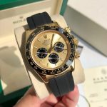 Luxury Gold-Tone Chronograph Watch – Black Rubber Strap, Tachymeter Bezel, Champagne Dial, Sporty Elegance - 图片 5