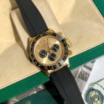 Luxury Gold-Tone Chronograph Watch – Black Rubber Strap, Tachymeter Bezel, Champagne Dial, Sporty Elegance - 图片 7