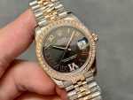 Luxury Two-Tone Datejust-Style Watch – Black Dial with Diamond Bezel, Roman Numerals, Oyster Bracelet - 图片 3