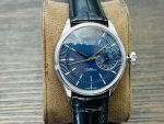 Luxury Cellini-Style Watch – Blue Sunburst Dial, Date Window, Black Leather Strap, Elegant Dress Watch
