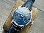 Luxury Cellini-Style Watch – Blue Sunburst Dial, Date Window, Black Leather Strap, Elegant Dress Watch - 图片 4