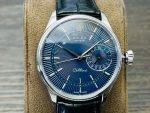 Luxury Cellini-Style Watch – Blue Sunburst Dial, Date Window, Black Leather Strap, Elegant Dress Watch - 图片 5