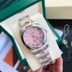 Luxury Pink Dial Oyster Perpetual-Style Watch – Stainless Steel Bracelet, Elegant Women's Timepiece