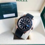 Luxury Rose Gold Submariner-Style Watch – Black Dial, Ceramic Bezel, Rubber Strap, Water Resistant