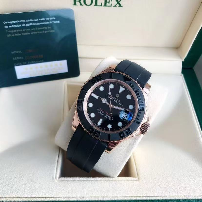 微信图片_20250925130852_3285_76 Luxury Rose Gold Submariner-Style Watch – Black Dial, Ceramic Bezel, Rubber Strap, Water Resistant - 图片 1