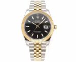 Luxury Two-Tone Datejust-Style Watch – Black Dial, Fluted Bezel, Oyster Bracelet, Automatic Movement