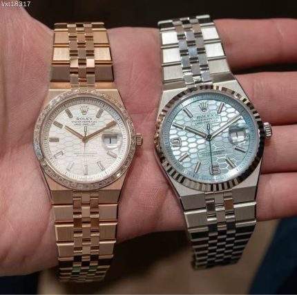 Luxury Oyster Perpetual-Style Land-Dweller Watch – Three Colors Available: Silver, White & Rose Gold with Honeycomb Dial