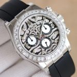 Luxury Diamond-Encrusted Chronograph Watch – Black Dial, Crystal Bezel, Rubber Strap, Elegant Men's Timepiece - 图片 4