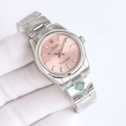 Luxury Pink Dial Oyster Perpetual-Style Watch – Stainless Steel Case, Oyster Bracelet, Elegant Women's Timepiece