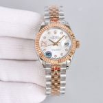 Luxury Two-Tone Datejust-Style Watch – White Dial, Diamond Hour Markers, Fluted Bezel, Women's Timepiece