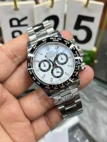 Luxury Daytona-Style Chronograph Watch – White Dial, Black Ceramic Bezel, Stainless Steel Bracelet - 图片 3