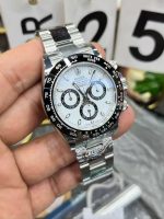 Luxury Daytona-Style Chronograph Watch – White Dial, Black Ceramic Bezel, Stainless Steel Bracelet - 图片 4