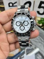 Luxury Daytona-Style Chronograph Watch – White Dial, Black Ceramic Bezel, Stainless Steel Bracelet - 图片 5