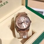 Luxury Full Rose Gold Day-Date-Style Watch – Champagne Dial, Fluted Bezel, Dual Calendar Display