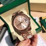 Luxury Full Rose Gold Day-Date-Style Watch – Champagne Dial, Fluted Bezel, Dual Calendar Display - 图片 3