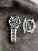 Luxury Sky-Dweller-Style Watch – Blue Dial, Dual Time Zone, 24-Hour Display, Stainless Steel Bracelet